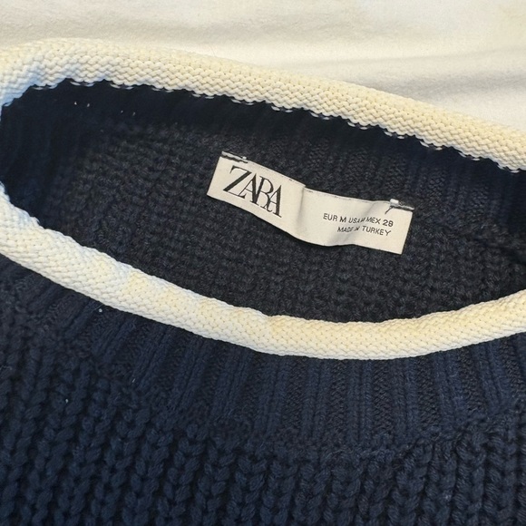 Zara Blue and White Crew Neck Sweater with Collegiate Style - Picture 2 of 3
